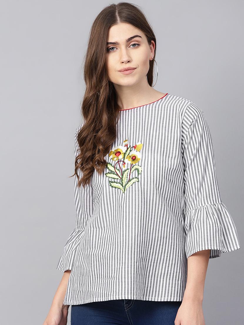 embroidered detail striped top - 16909839 - Zoom Image - 1