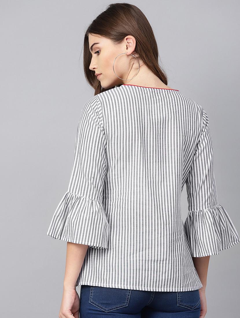 embroidered detail striped top - 16909839 - Zoom Image - 3