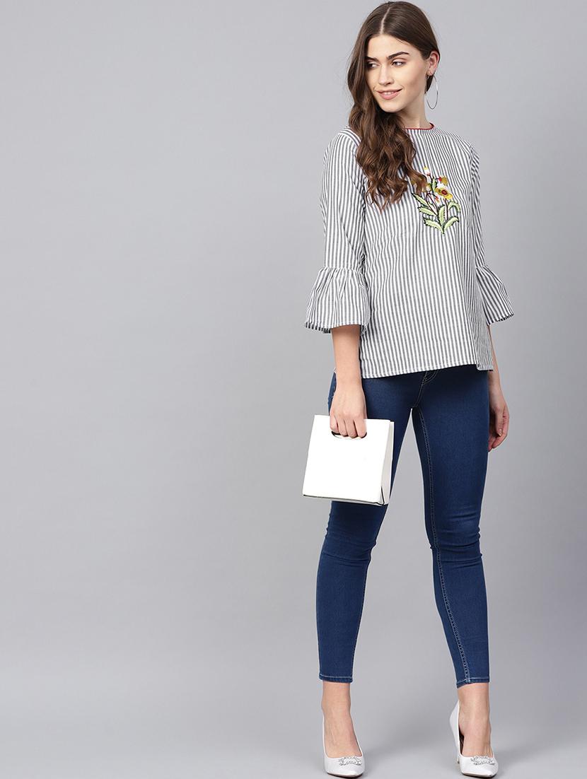 embroidered detail striped top - 16909839 - Zoom Image - 4