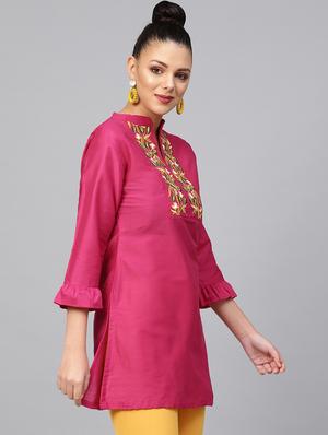 pink silk aline kurti - 16909845 - Standard Image - 2
