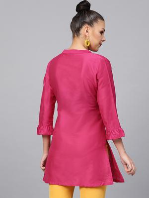 pink silk aline kurti - 16909845 - Standard Image - 3