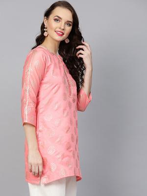 pink silk aline kurti - 16909846 - Standard Image - 2
