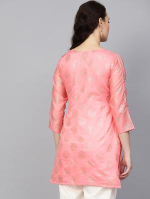 pink silk aline kurti - 16909846 - Standard Image - 3