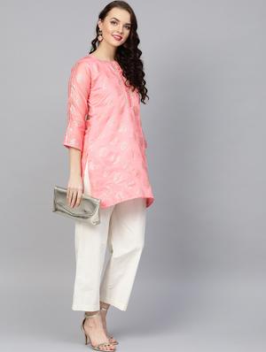 pink silk aline kurti - 16909846 - Standard Image - 4