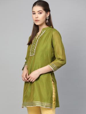 mehendi silk gota work straight kurta - 16909850 - Standard Image - 2