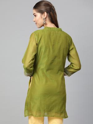 mehendi silk gota work straight kurta - 16909850 - Standard Image - 3