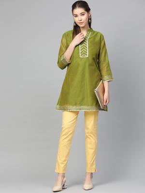 mehendi silk gota work straight kurta - 16909850 - Standard Image - 4
