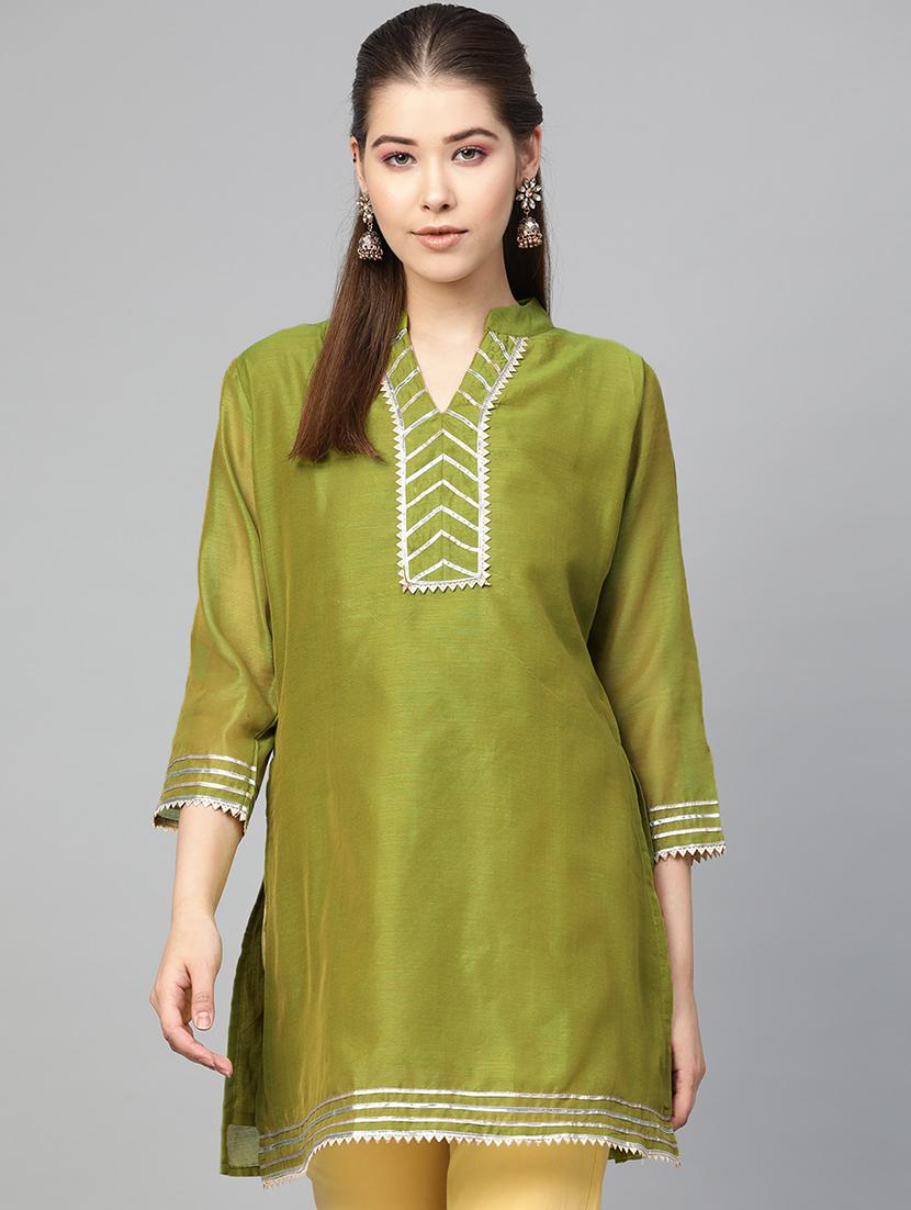 mehendi silk gota work straight kurta - 16909850 - Zoom Image - 1