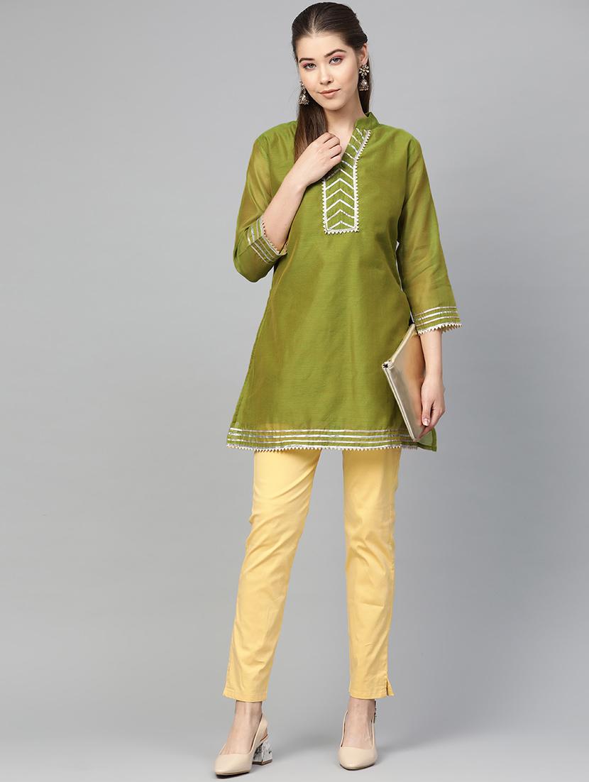 mehendi silk gota work straight kurta - 16909850 - Zoom Image - 4