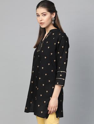 black cotton blend aline kurti - 16909852 - Standard Image - 2