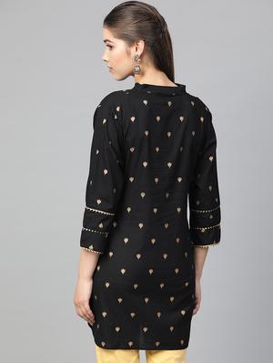 black cotton blend aline kurti - 16909852 - Standard Image - 3