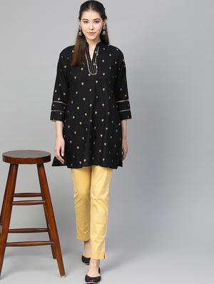 black cotton blend aline kurti - 16909852 - Standard Image - 4