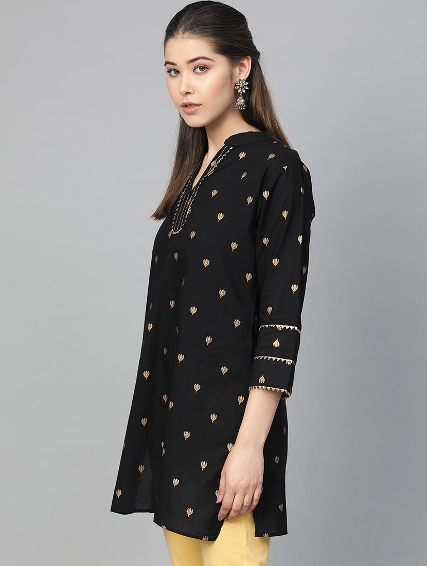 black cotton blend aline kurti - 16909852 - Zoom Image - 2