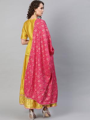 contrast dupatta a-line lehenga - 16909860 - Standard Image - 3
