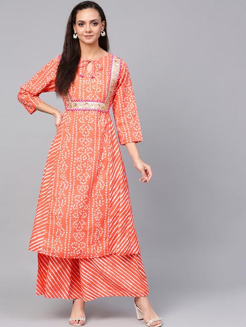 bandhani kurta palazzo set - 16909869 - Standard Image - 1