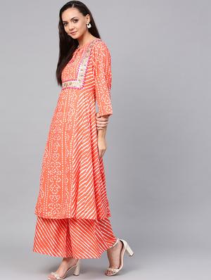 bandhani kurta palazzo set - 16909869 - Standard Image - 2