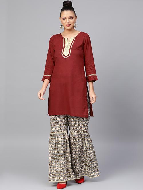 solid kurta sharara set - 16909887 - Standard Image - 1
