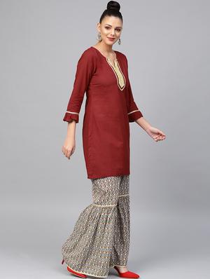 solid kurta sharara set - 16909887 - Standard Image - 2
