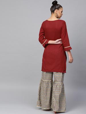 solid kurta sharara set - 16909887 - Standard Image - 3