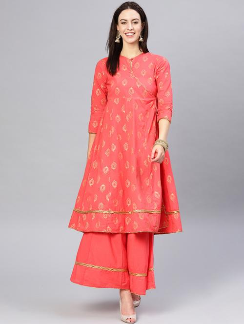 gold print kurta palazzo set - 16909889 - Standard Image - 1