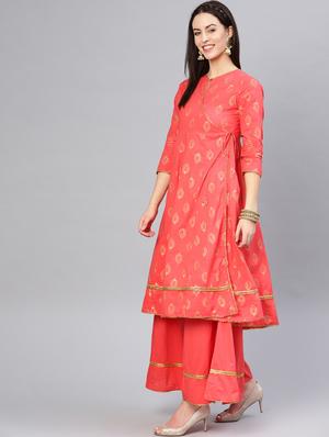 gold print kurta palazzo set - 16909889 - Standard Image - 2