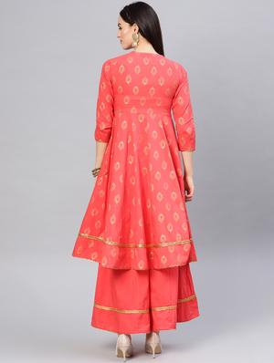 gold print kurta palazzo set - 16909889 - Standard Image - 3