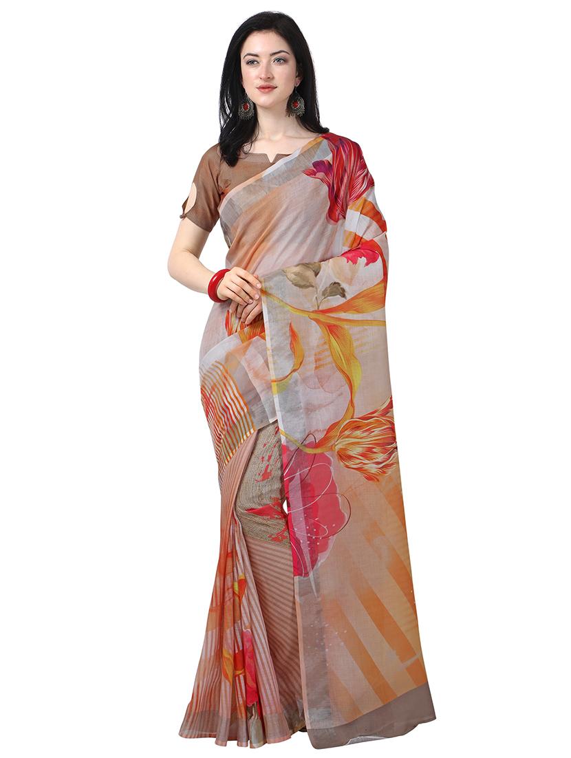 floral printed saree with blouse - 16910109 - Zoom Image - 1