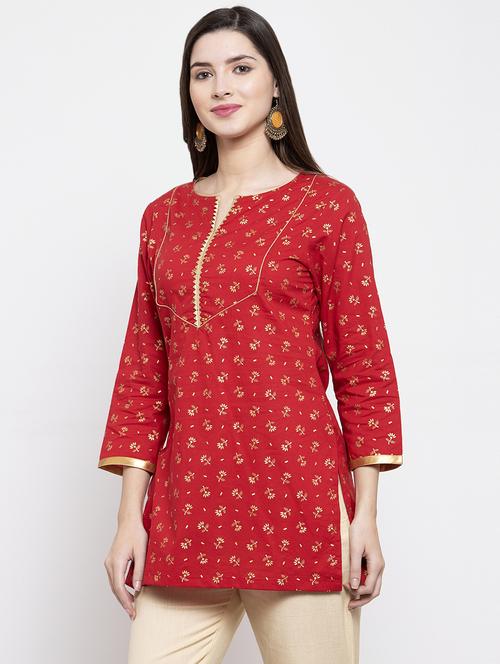 red cotton aline kurti - 16910554 - Standard Image - 1