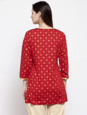 red cotton aline kurti - 16910554 - Standard Image - 2
