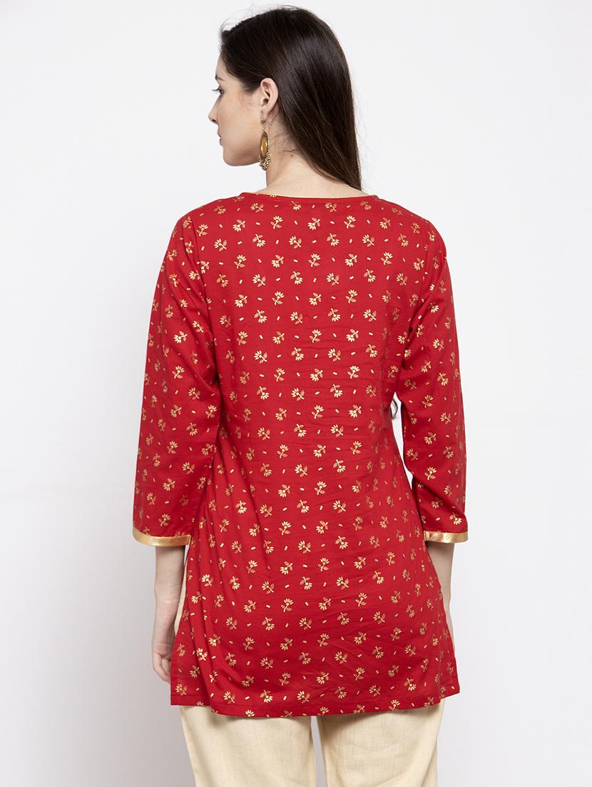 red cotton aline kurti - 16910554 - Zoom Image - 2