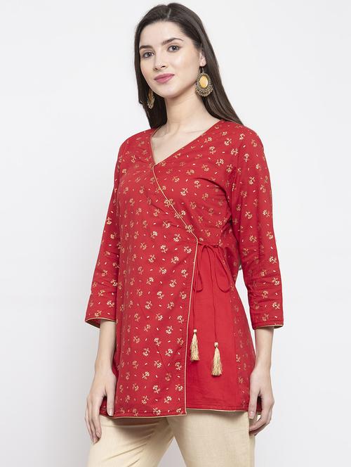 red cotton aline kurti - 16910555 - Standard Image - 1