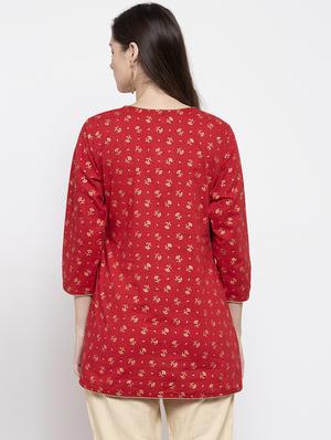 red cotton aline kurti - 16910555 - Standard Image - 2