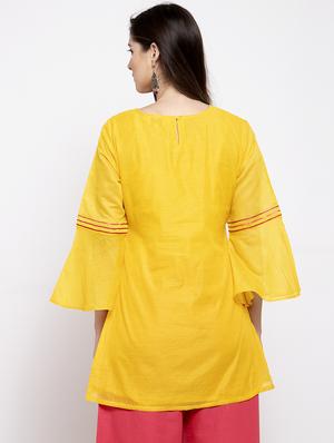 yellow silk aline kurti - 16910559 - Standard Image - 2
