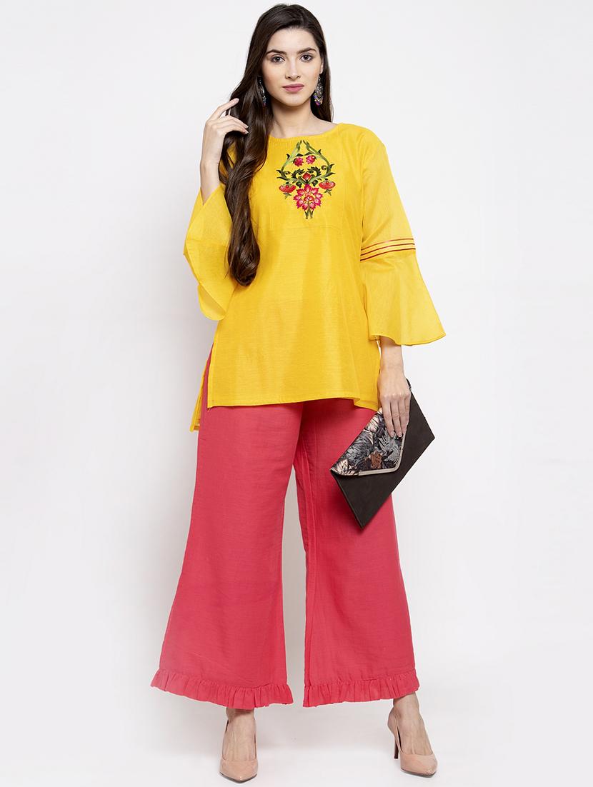 yellow silk aline kurti - 16910559 - Zoom Image - 3