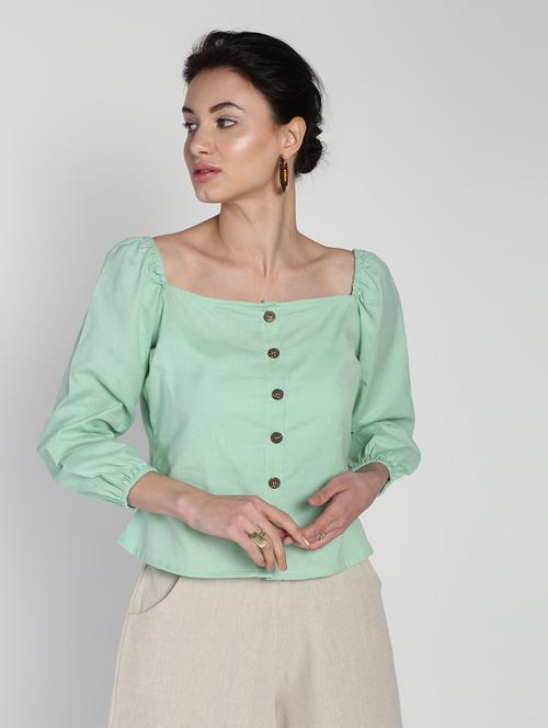button-up crop top - 16911303 - Standard Image - 1
