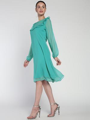 sheer panel frill detail a-line dress - 16911308 - Standard Image - 3