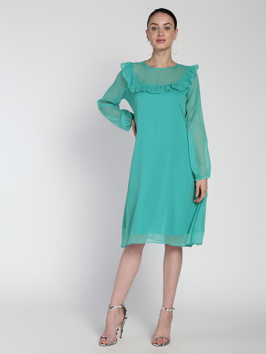 sheer panel frill detail a-line dress - 16911308 - Zoom Image - 2