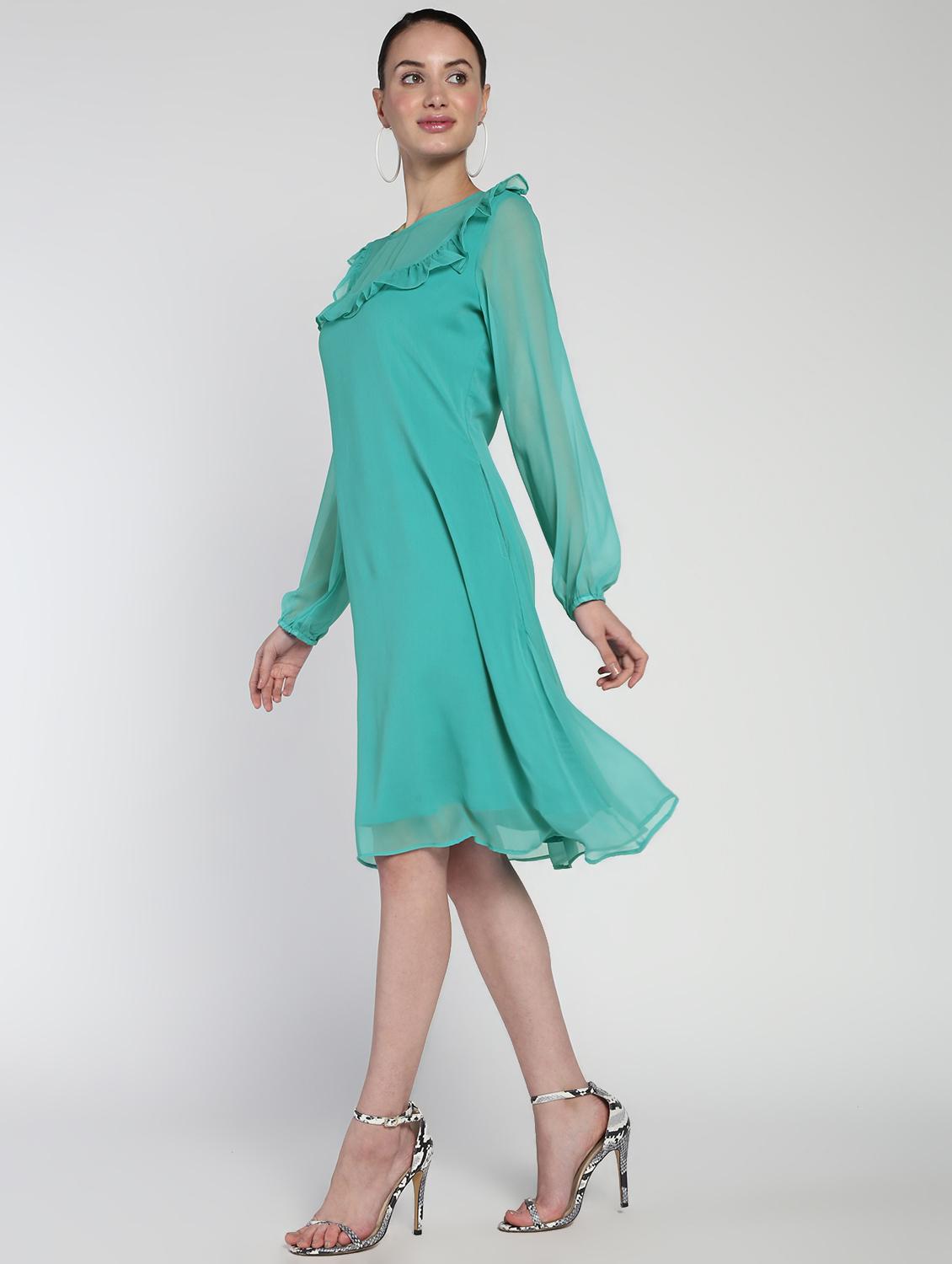 sheer panel frill detail a-line dress - 16911308 - Zoom Image - 3