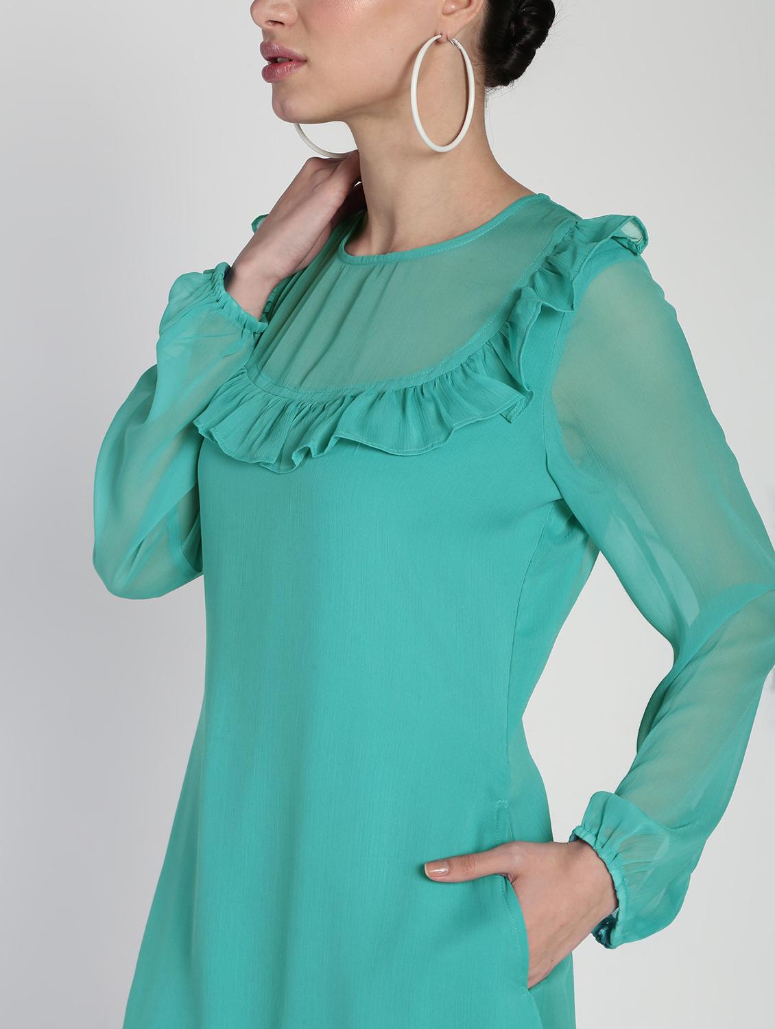 sheer panel frill detail a-line dress - 16911308 - Zoom Image - 5