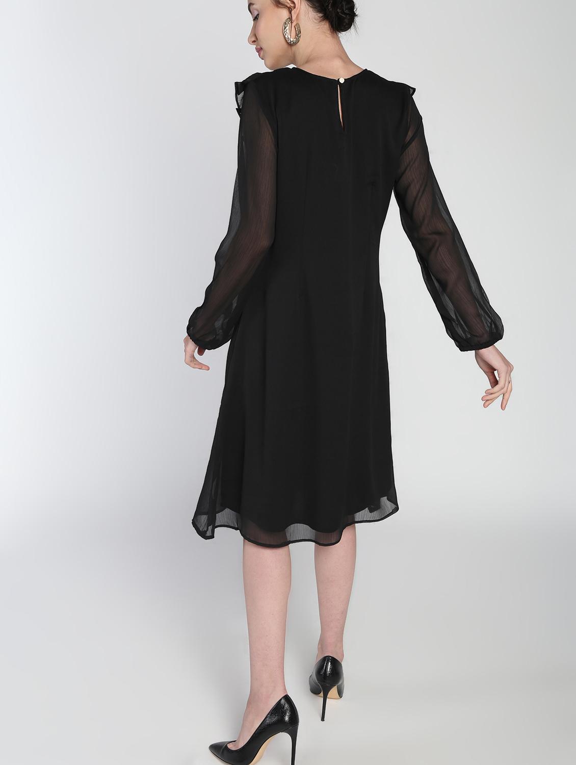 sheer panel frill detail a-line dress - 16911310 - Zoom Image - 2