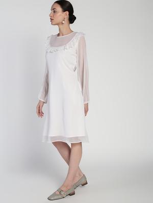 sheer panel frill detail a-line dress - 16911312 - Standard Image - 2