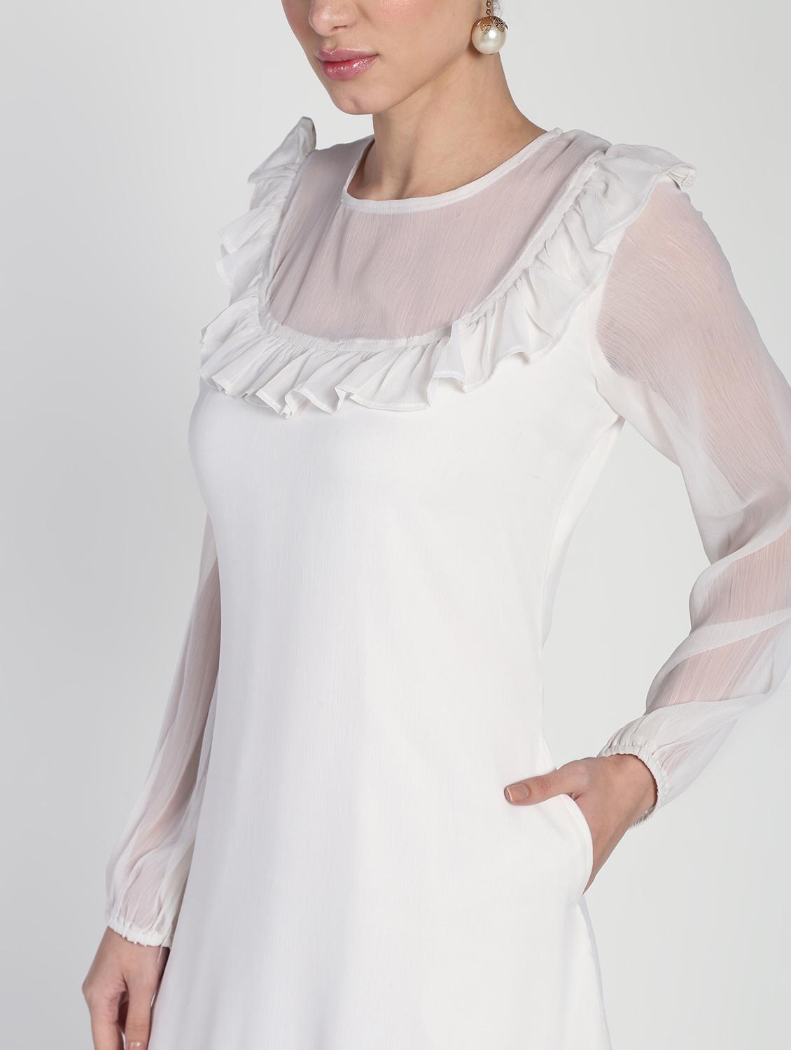 sheer panel frill detail a-line dress - 16911312 - Zoom Image - 4