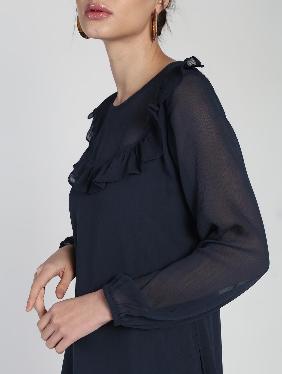 sheer panel frill detail a-line dress - 16911314 - Zoom Image - 2