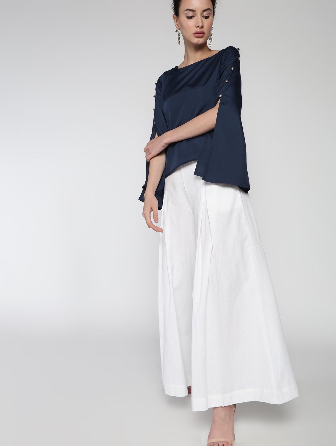 dark blue poly crepe regular top - 16911316 - Zoom Image - 1