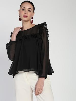black chiffon ruffle top - 16911319 - Standard Image - 2