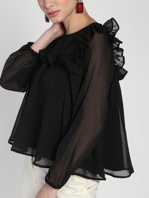 black chiffon ruffle top - 16911319 - Standard Image - 5