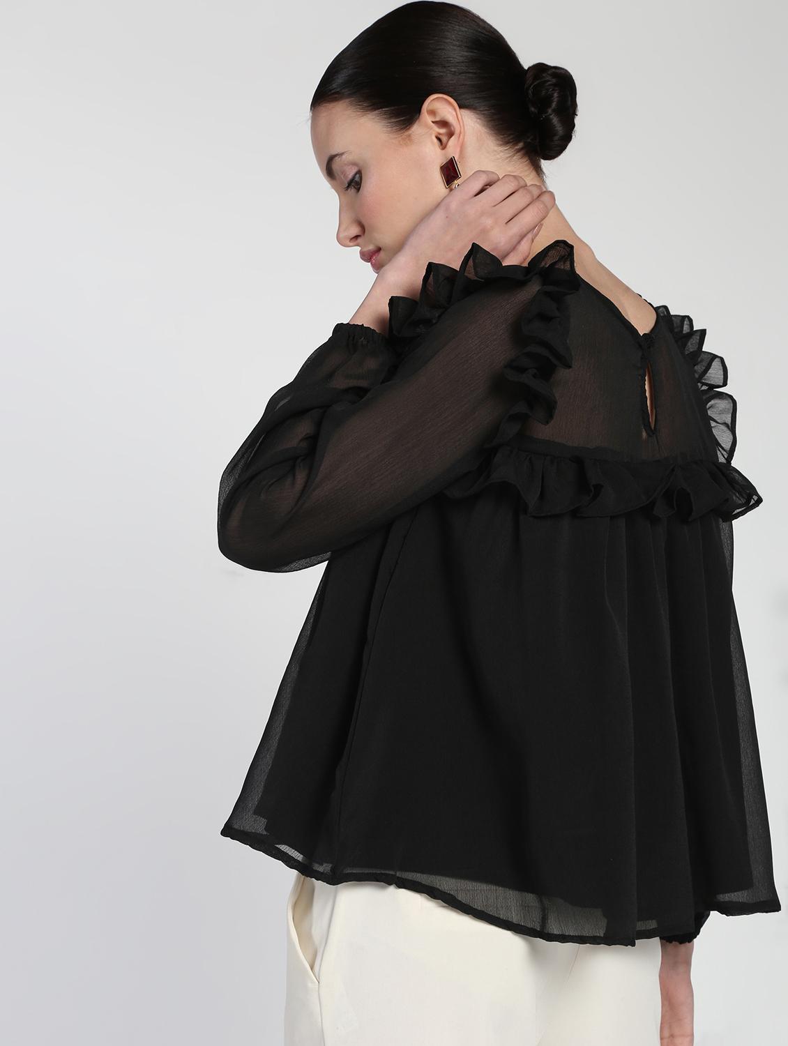 black chiffon ruffle top - 16911319 - Zoom Image - 3