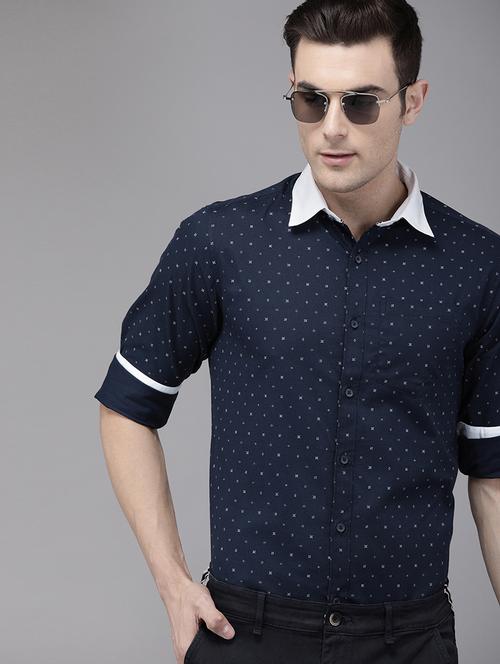 navy blue printed formal shirt - 16912367 - Standard Image - 1