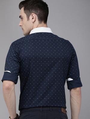 navy blue printed formal shirt - 16912367 - Standard Image - 3