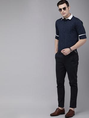 navy blue printed formal shirt - 16912367 - Standard Image - 4